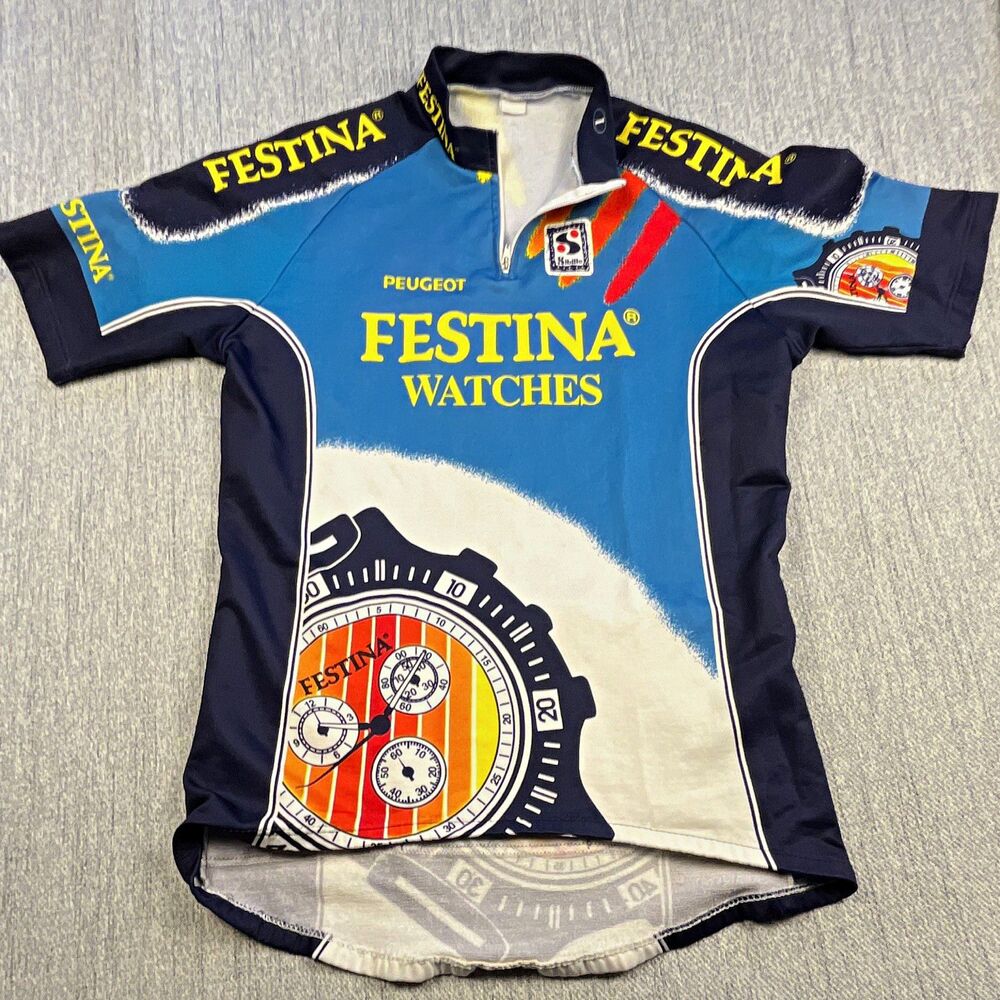 Vintage Festina Watches Cycling Jersey Men Size 6 2XL Thermal Fleece Peugeot